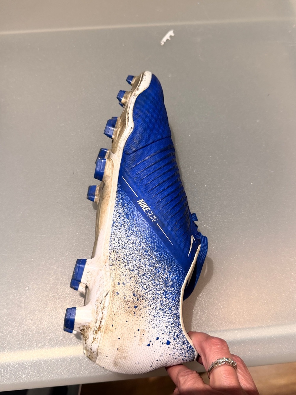 Nike Blue and White Men's Soccer Cleat